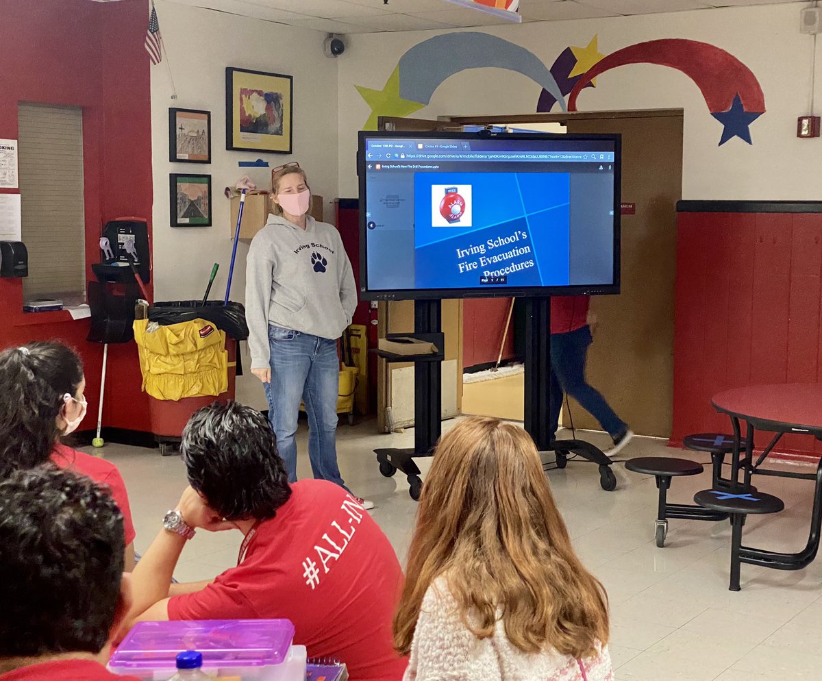 Irving_School's tweet photo. Weekly collaboration time included community-building circle time (yes, the talking piece for this group is a stuffed 🦄🤪) and our yearly emergency procedures review presented by our Safety & Wellness Team! #CircleTalk #SafetyFirst #weareirving https://t.co/hxHND5u95Y