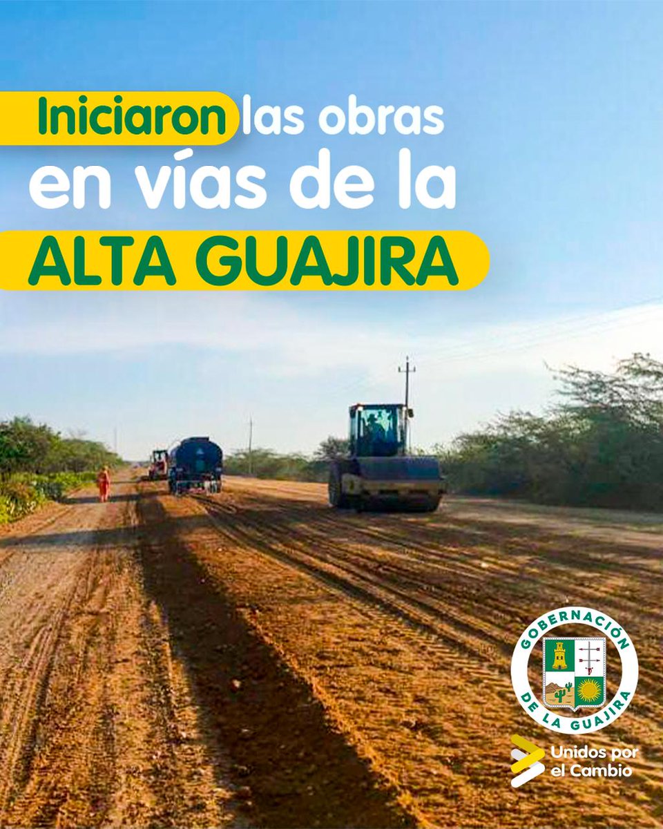 NemesioRoys's tweet photo. Inician obras de mejoramiento  y mantenimiento en vías de la Alta Guajira. Los corredores viales Uribia – Puerto Bolívar – Puerto Estrella y el de San Martín – Cabo de la Vela ya están siendo intervenidos con obras de adecuación, pavimentación y actualización de diseños, https://t.co/3vBQKoy1Bz