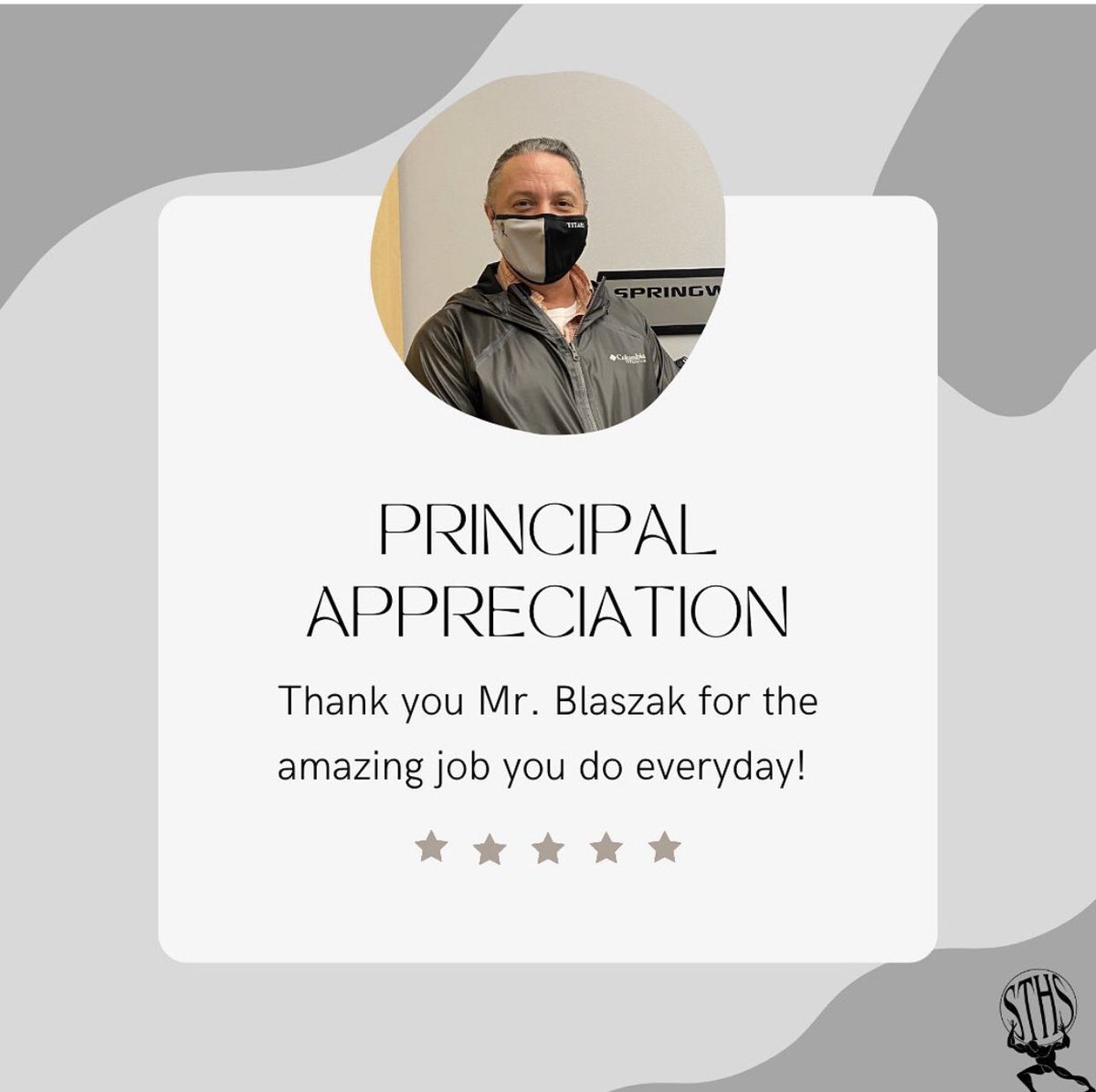 October is National Principals Month! 
We are SO appreciative of everything that Mr Blaszak has done for the Springwater Community over the past 7 years! 
Help us celebrate Mr Blaszak! 🌟🌟🌟🌟🌟