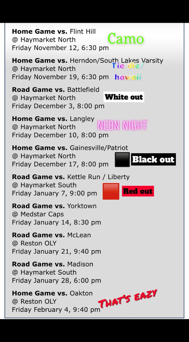 Official schedule, make sure to participate every night. Need as many people as possible