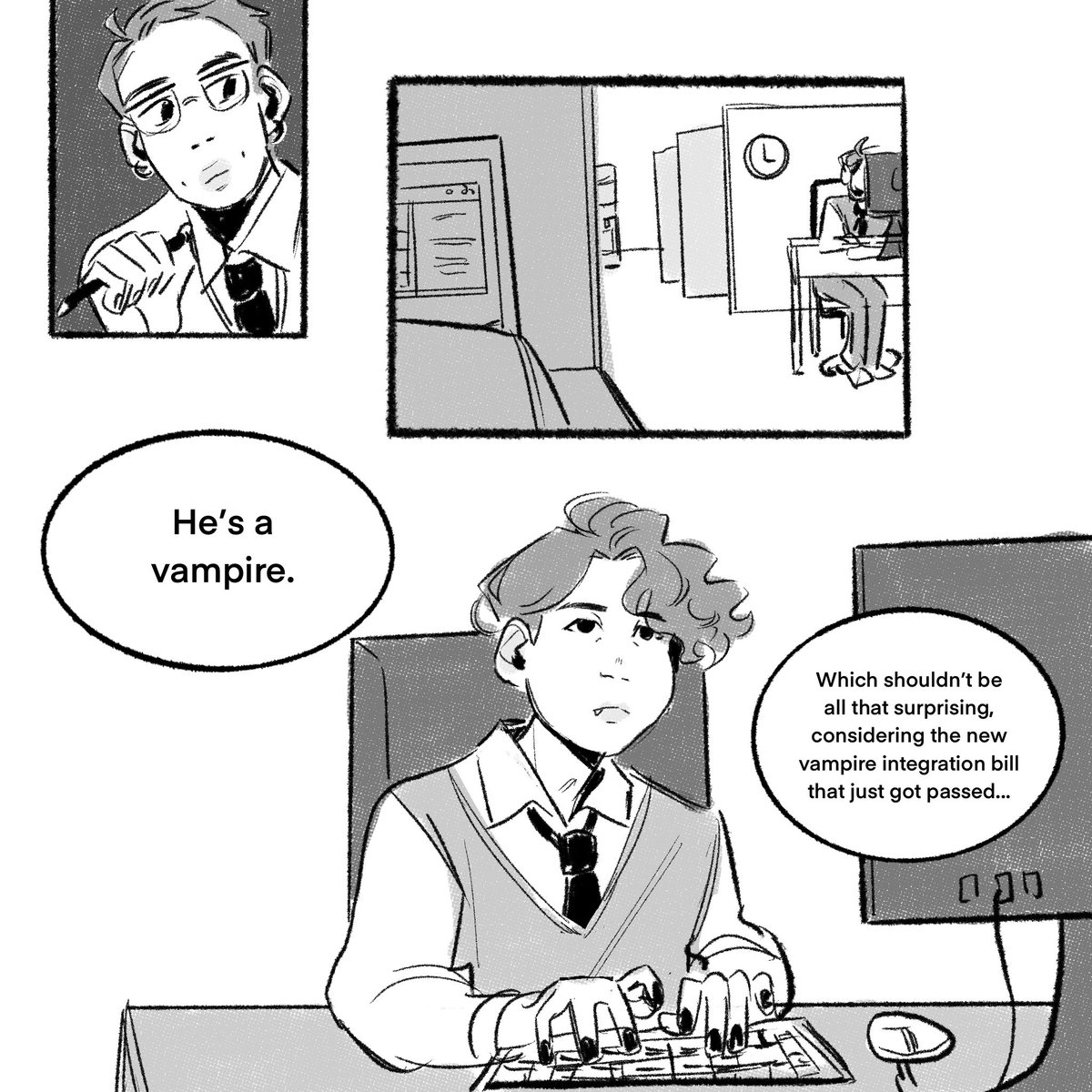 office vampire au 🐨🐱🩸 in which the intern slacks off 🙈 [1/2] 