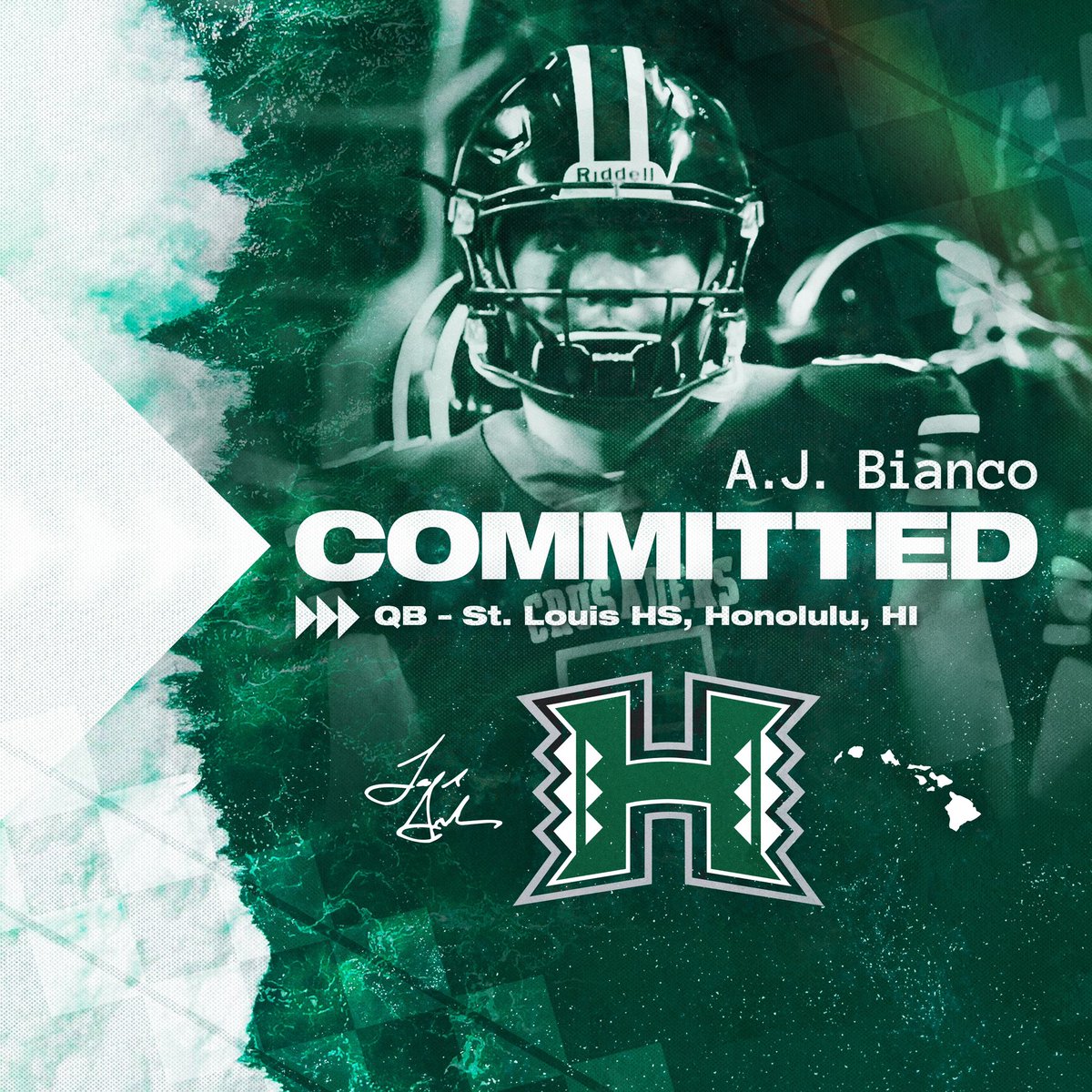 I am truly grateful to announce my commitment to The University of Hawaii. Thank you to my family, friends, coaches and everyone else that has helped me along this journey. #GoBows🌈🏝