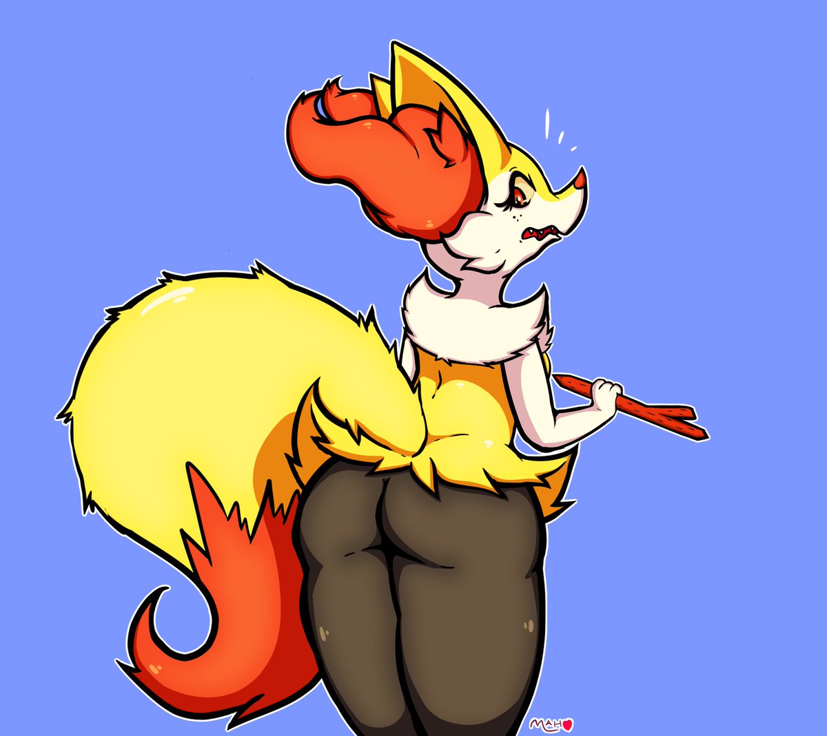 Braixen noticed you were staring at her when she was picking up her stick #Braixen...