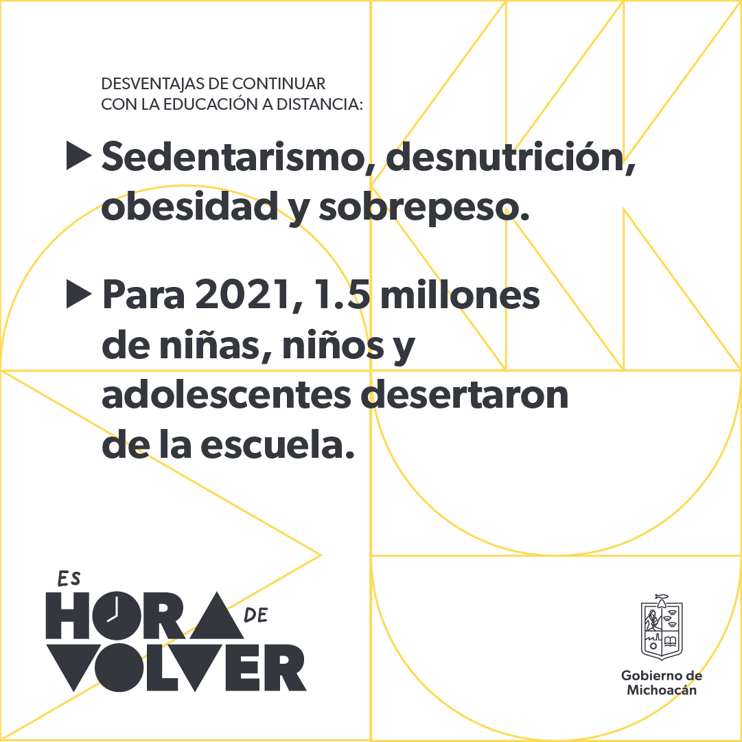SdeGobMich's tweet photo. A casi dos años del inicio de la pandemia, las y los estudiantes han resultado por demás afectados en su desarrollo, por eso, con el apoyo de todos podremos tener un regreso a clases responsable.
#EsHoraDeVolver https://t.co/UYK7F87Tai