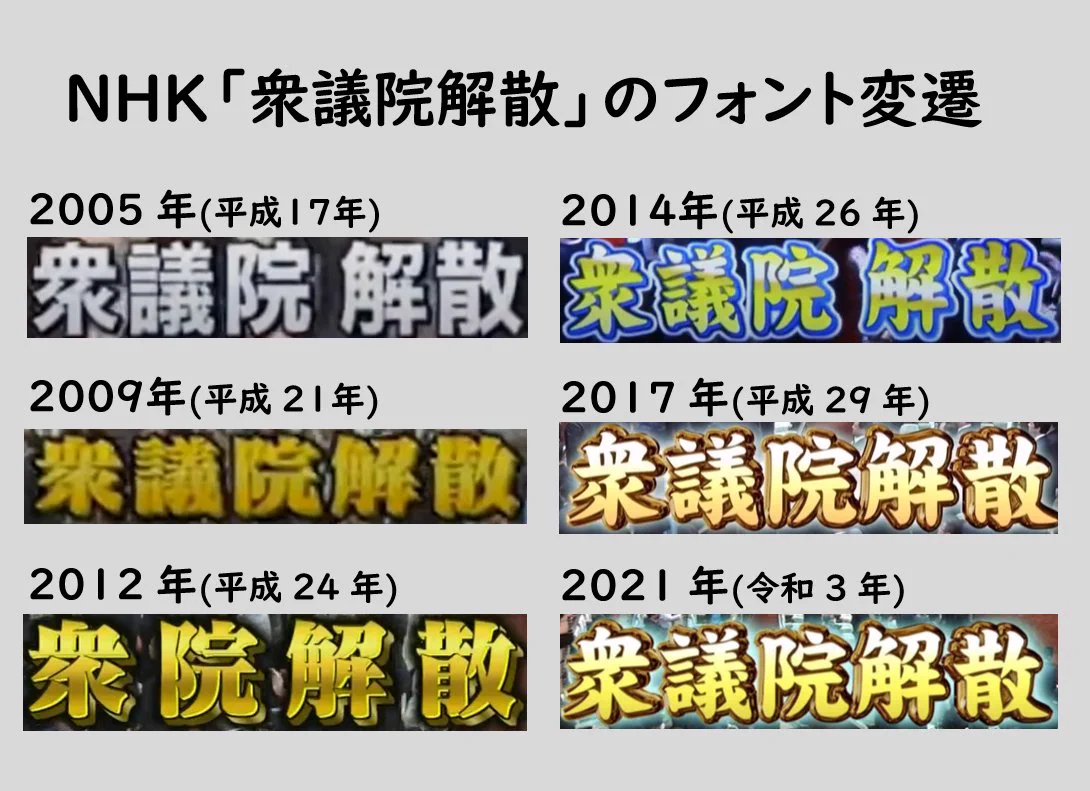 本日衆議院が解散、これまでの歴代フォントがこちらｗｗｗ