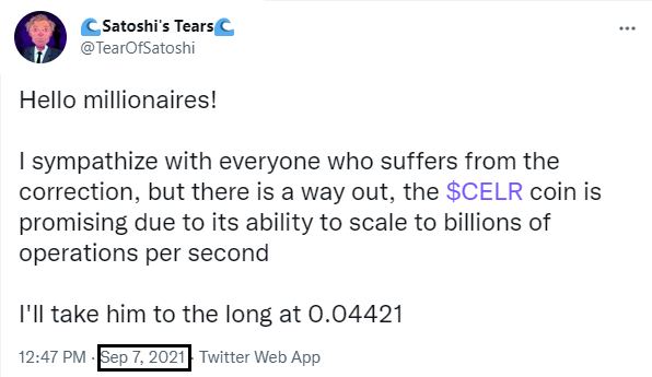 Moneyfe45313071's tweet photo. 👑This dude always astounds me - @TearOfSatoshi💵

💰I made x4 on $CELR when the whole market was losing cash!💵

This GENIUS make money👇

💎Follow right now @TearOfSatoshi💰

$rlc $ohm $xvg $grt $leos $mana $nano $zec $pols $icx $btc $bel $zil $arpa $luna $woo $soul $wrx $iq https://t.co/FeyjKzE0fJ