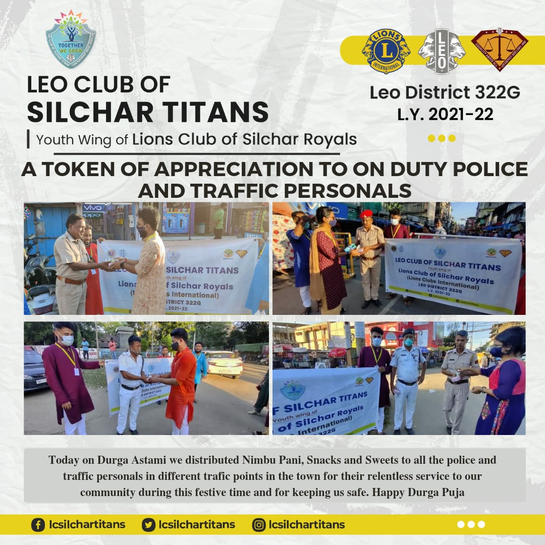 lcsilchartitans's tweet photo. Namaste 🙏🏼

On Durga Astami, we have distributed Nimbu Pani, Snacks and Sweets to all the police and traffic personnels on duty during this festive season, They are the unsung heroes of our Society. Happy Durga Puja. ❤️

Regards,
Team LCST
L.Y. 2021-22
#TogetherWeGrow https://t.co/yj4EhbuNZZ