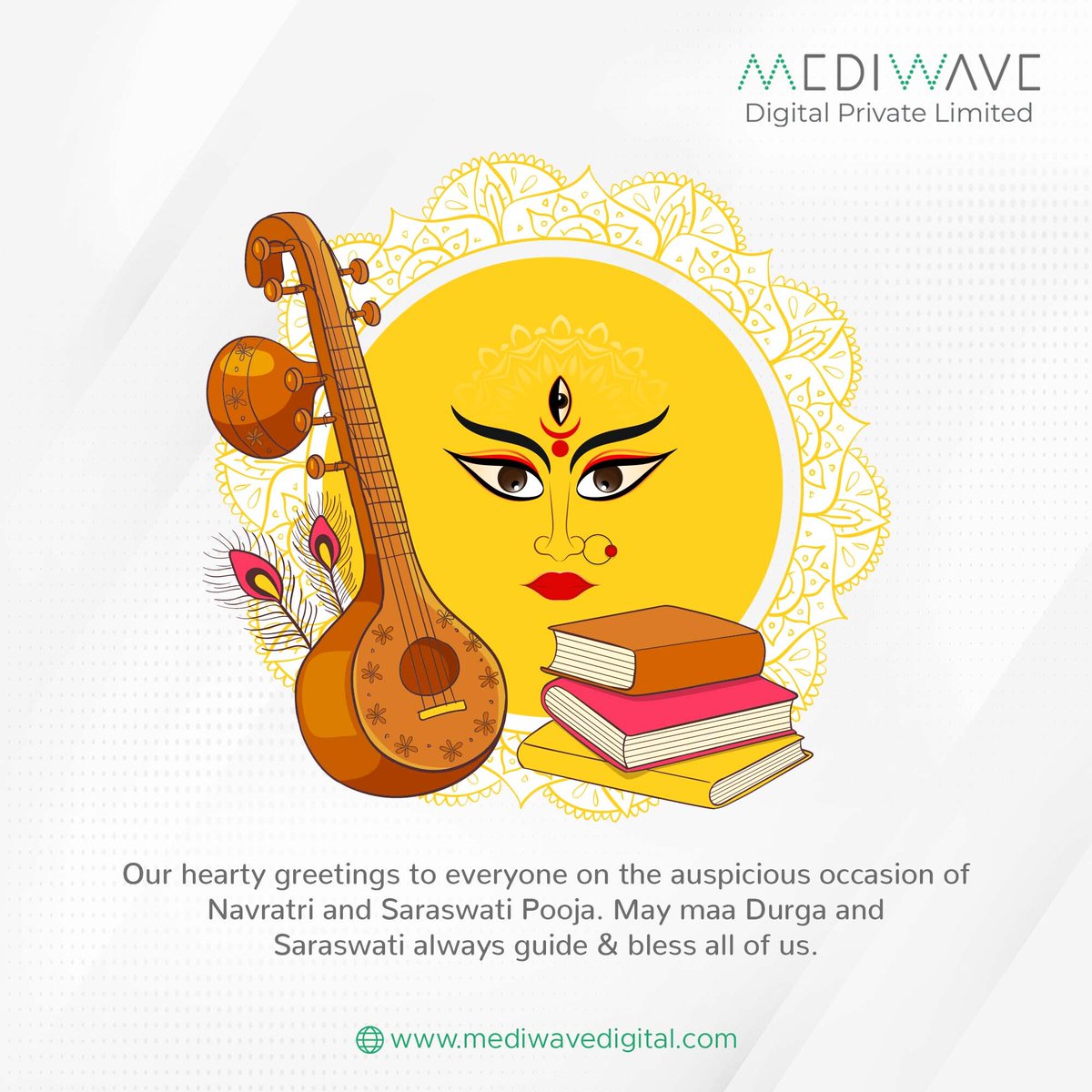 MediwaveD's tweet photo. May goddess Saraswati and Durga lighten up our lives and shower their blessings on our family.

#ayudhapooja #festival #saraswathipooja #navaratri #dasara #vijayadashami #dussehra #pondicherry2021 #mediwavedigital #mindwaveventures https://t.co/Z9hUHN1rK7