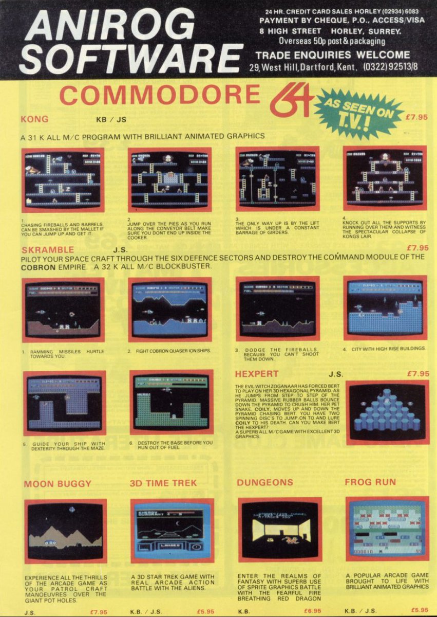 TakodanTweets's tweet photo. 1983 advert by #Anirog showing a few of their games on  #Commodore #C64 https://t.co/1sLl3Rnqdt