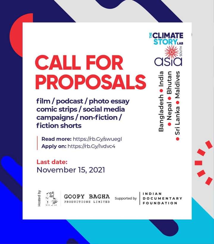 IndDocFdn's tweet photo. CALL FOR PROPOSALS!

On the occasion of World Standards Day, we are thrilled to announce that Climate Story Lab - South Asia is now accepting proposals from mediamakers for its 2022 edition.

APPLY BY NOVEMBER 15, 2021 ON THIS LINK: https://t.co/FOOuhLFnk5.

#climatechange https://t.co/pqMBGizvGI