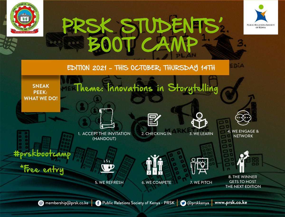 JkuatMdf's tweet photo. The best storytellers are always innovators. The PRSK boot camp has already kicked off... Don't be left behind join the conversation today let get to hear your innovative stories #PRSKBootcamp2021 @prskkenya @JkuatMdf @DiscoverJKUAT https://t.co/MOwWjMaaQm