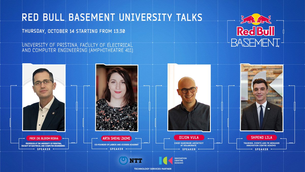 Shpend_Lila's tweet photo. Today from 13:30📍University of Prishtina (FIEK). Red Bull Basement University Talks, together with Prof. Blerim Rexha, @ArtaShehuZaimi &amp; @dijonvula. https://t.co/2HdvTVvzd6