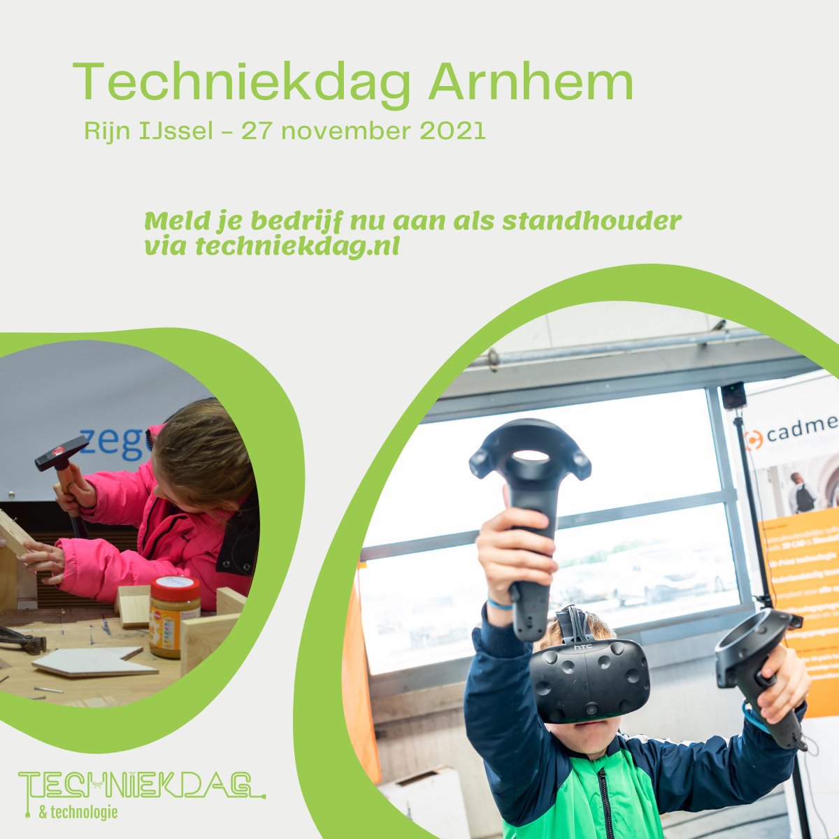 𝗧𝗲𝗰𝗵𝗻𝗶𝗲𝗸𝗮𝗴 𝗔𝗿𝗻𝗵𝗲𝗺 𝟮𝟳 𝗻𝗼𝘃𝗲𝗺𝗯𝗲𝗿 𝟮𝟬𝟮𝟭
Jaaaa, we mogen weer! Op zaterdag 27 november vindt de techniekdag plaats bij de nieuwe Tech Plaza campus van <a href="/rijnijssel/">rijnijssel</a> Arnhem. Aanmelden als standhouder via techniekdag.nl/aanmeldformuli…
<a href="/vnoncwmidden/">VNO-NCW Midden</a> <a href="/gemeentearnhem/">Gemeente Arnhem</a>