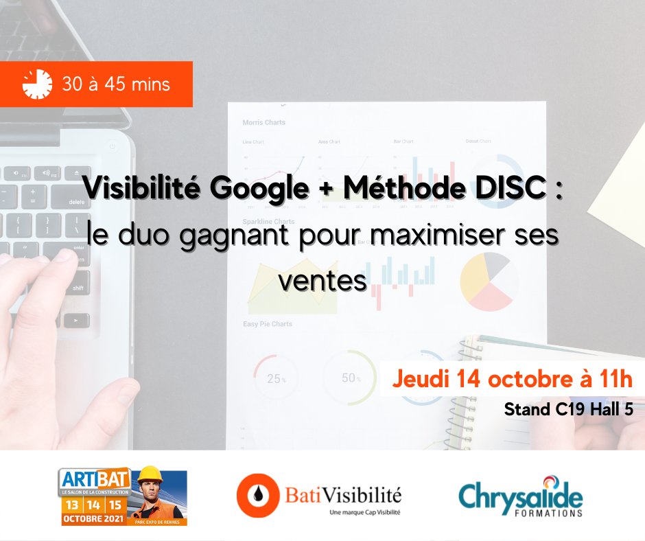 CapVisibilite's tweet image. Retrouvez de nouveau notre marque Bati Visibilité au @Salon_Artibat sur le stand C19 HALL 5 à 11h 🕚 pour participer à notre atelier ⬇

#visibilite #google #methodedisc #ventes #salon #artibat #construction #batiment #BTP