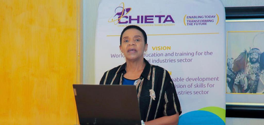 CHIETA_SETA's tweet photo. Our Board Chairperson, Ms Wezi Khoza on the podium to introduce Minister @DrBladeNzimande to officiate the CHIETA Certification Ceremony on Tuesday afternoon earlier this week that was held in Ulundi.
#CHIETACertificateCeremony #CHIETAAtWork https://t.co/hJSiPFNvxG