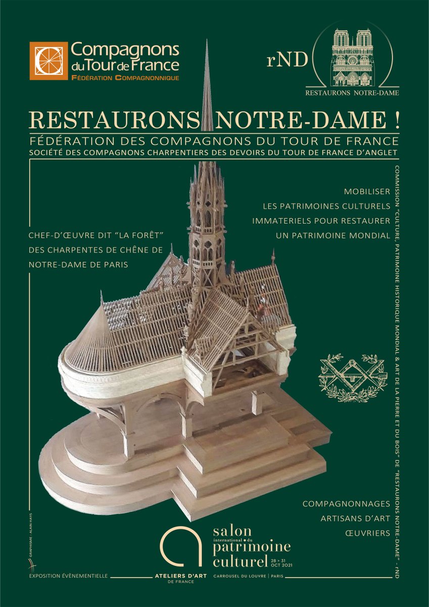 « RESTAURONS NOTRE-DAME ! » exposition évènementielle au Salon International du Patrimoine Culturel restauronsnotredame.org/post/restauron… #SIPC2021 #rND #RestauronsNotreDame #NotreDame #NotreDamedeParis #Compagnons