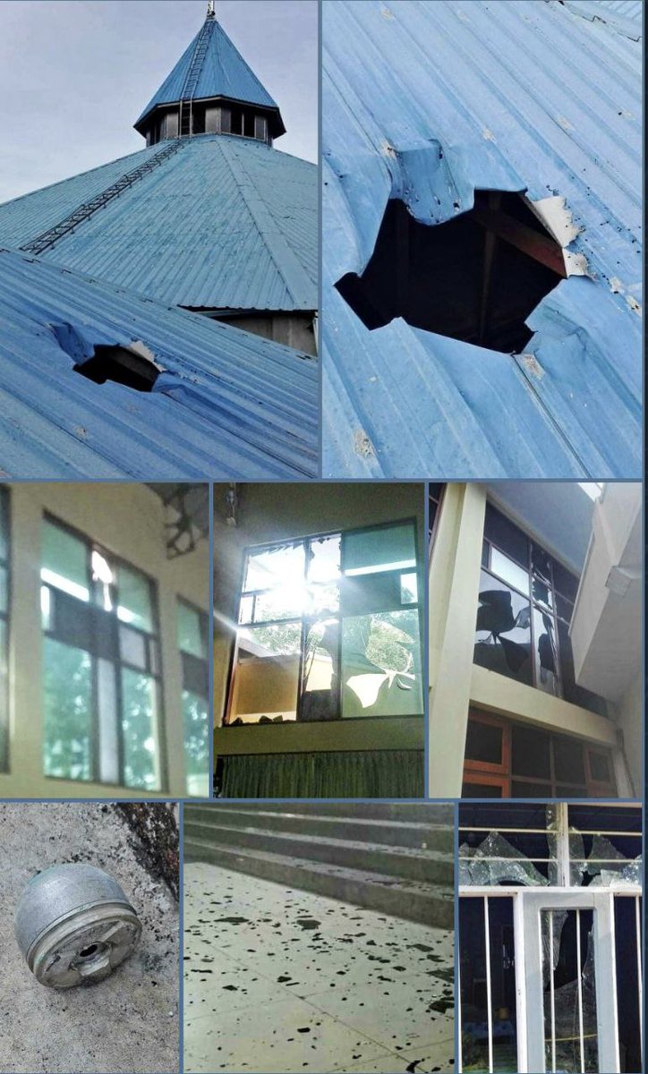 thuvlwin's tweet photo. Military troops arbitrarily shelled in downtown area of Hpruso tsp, Kayah( Karenni ) state, resulting in destruction of Christian church this afternoon. #WhatsHappeningInMyanmar #Oct14Coup #StopManmadeDisasterinMyanmar https://t.co/aZUqSKwMrh https://t.co/mb8r6hUXwN