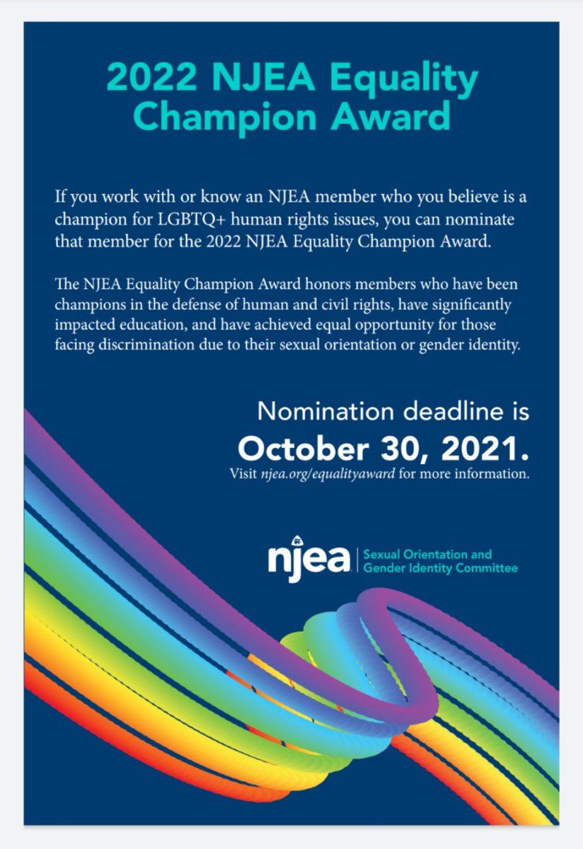 Do you know an educator that is a champion for equality? Deadline for nominations is Oct 30th!