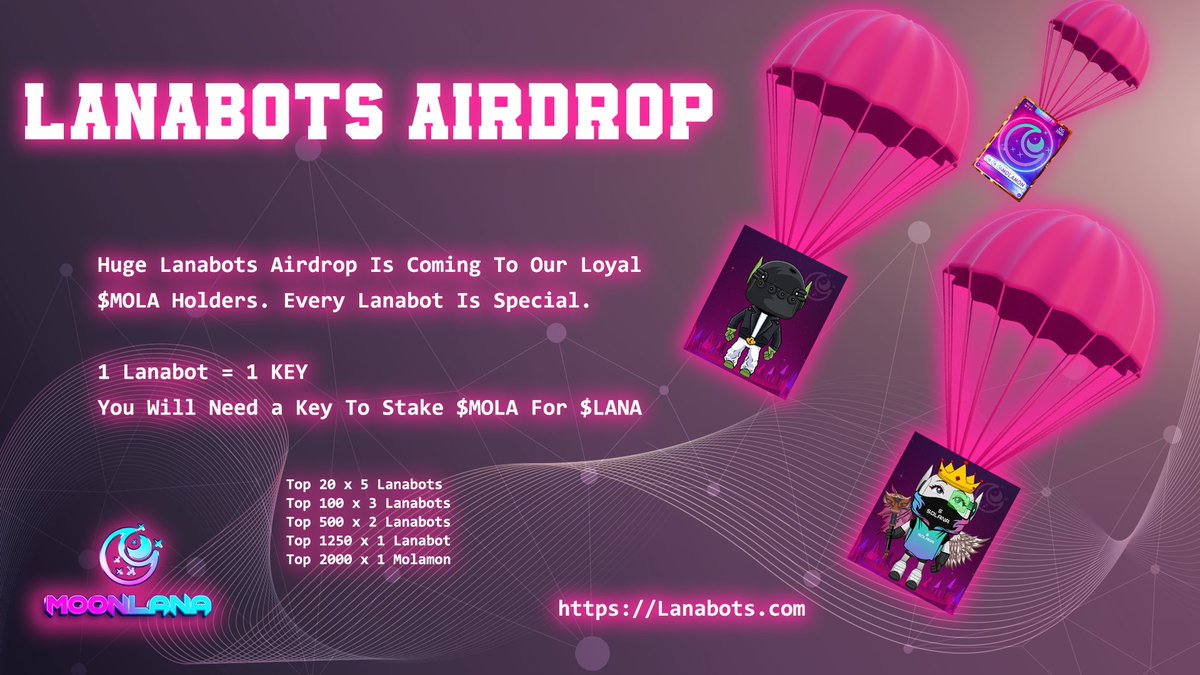 Check Your @Solana Wallet Today, You Might Find a Surprise 😎 

$MOLA Holders Always Get The Goodies.

Collossal <a href="/Lanabots/">LanabotsNFT ☆☆Soldout☆☆</a> Airdrop Is Coming Your Way. 

Keep Your Lanabot If You Want To Stake. 1 Lanabot = A Key.

MOONLANA DELIVERS
#SolanaNFT #NFTAirdrop #Meme #Solana $MOLA #Lana