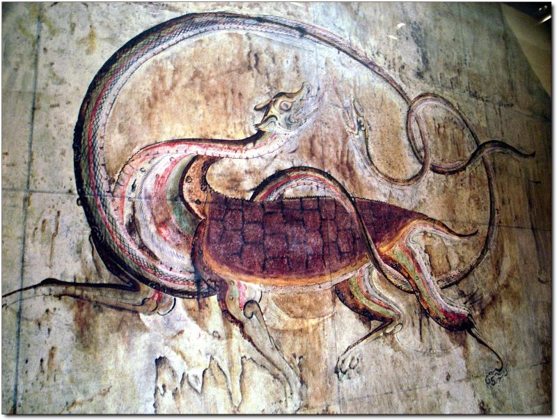 JunkyHistory's tweet photo. The Black Tortoise, one of the Four Symbols of the Chinese constellations, is a possible source of inspiration for Gamera.found in a Goguryeo Tomb at the National Museum of Korea. ddol-mang (a flickr user) https://t.co/Sz10rsW6Ry