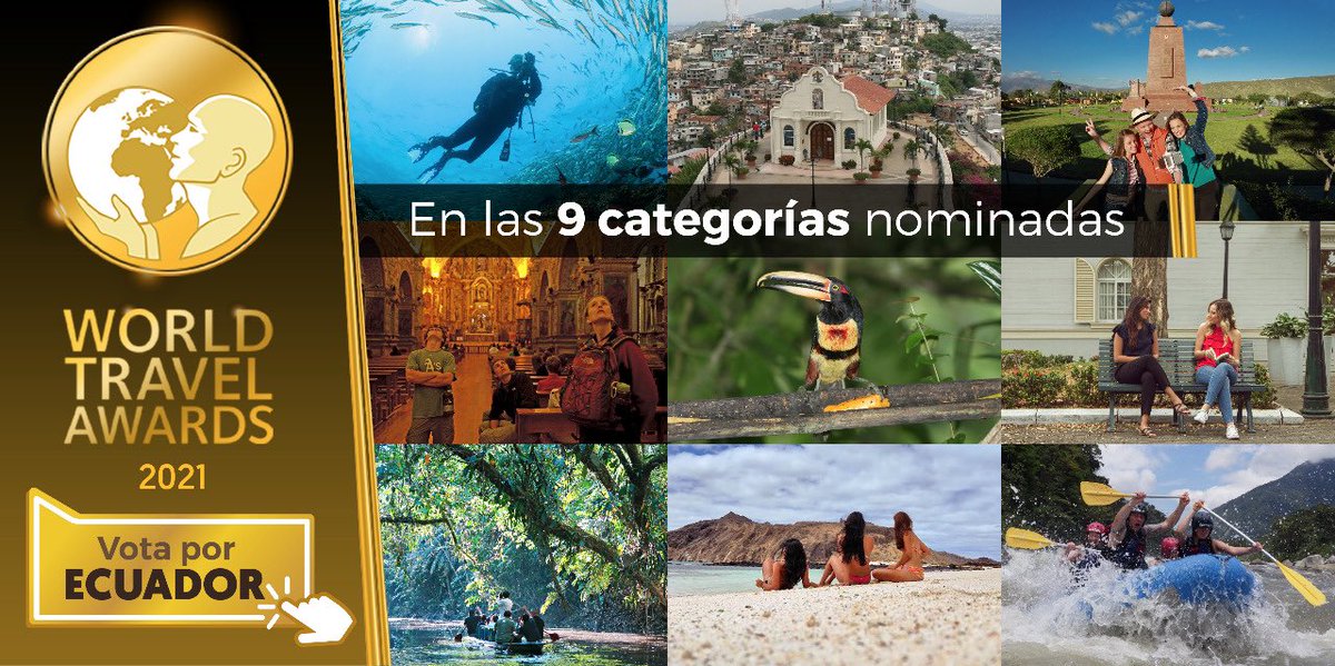 EcuadorTravel's tweet photo. ¡Estamos nominados como país en 9 categorías a nivel mundial en los World Travel Awards! Vota por Ecuador hasta el 24 de octubre y ayúdanos a mostrar al mundo las maravillas que tiene el país de los 4 mundos. Regístrate y vota aquí: https://t.co/BlOtY7m4pn https://t.co/vL3jt4aphp