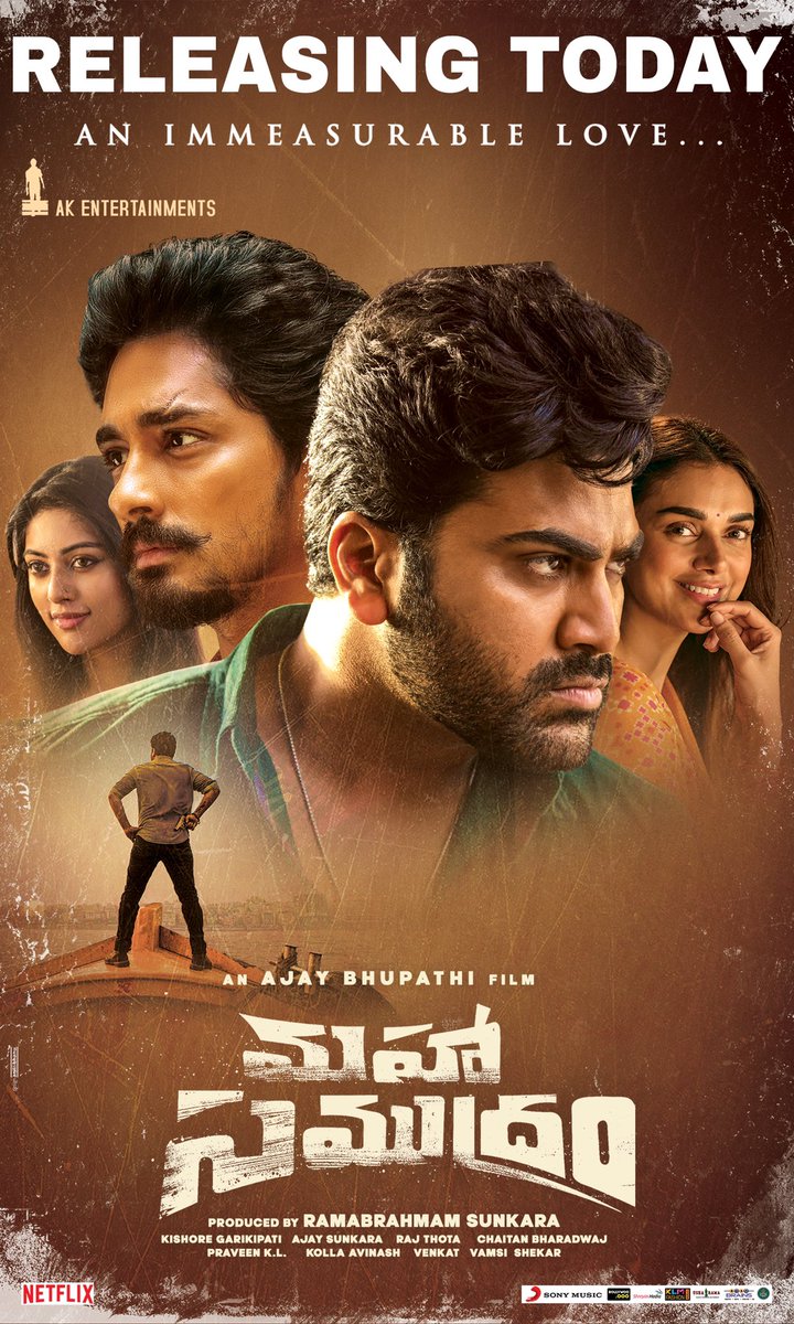 AKentsOfficial's tweet photo. The Wadge of Emotions are up for you at the Cinemas 🙌

#MahaSamudram 𝐑𝐞𝐥𝐞𝐚𝐬𝐢𝐧𝐠 𝐓𝐨𝐝𝐚𝐲 𝐢𝐧 𝐓𝐡𝐞𝐚𝐭𝐫𝐞𝐬 🙏

Join the Voyage ⛵️

@ImSharwanand @Actor_Siddharth @aditiraohydari @ItsAnuEmmanuel 
@DirAjayBhupathi @chaitanmusic @AnilSunkara1 @AKentsOfficial https://t.co/x9SMacdd5T