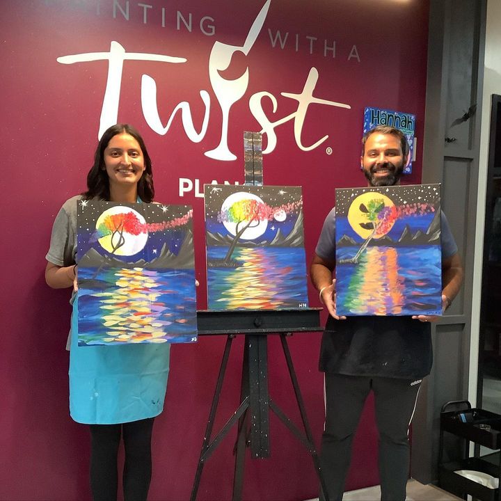 PWATPlano's tweet photo. https://t.co/17CHzOTMKd Moon with Hannah! Thanks everyone for spending a stormy night painting with us! https://t.co/5QMTMBZs65