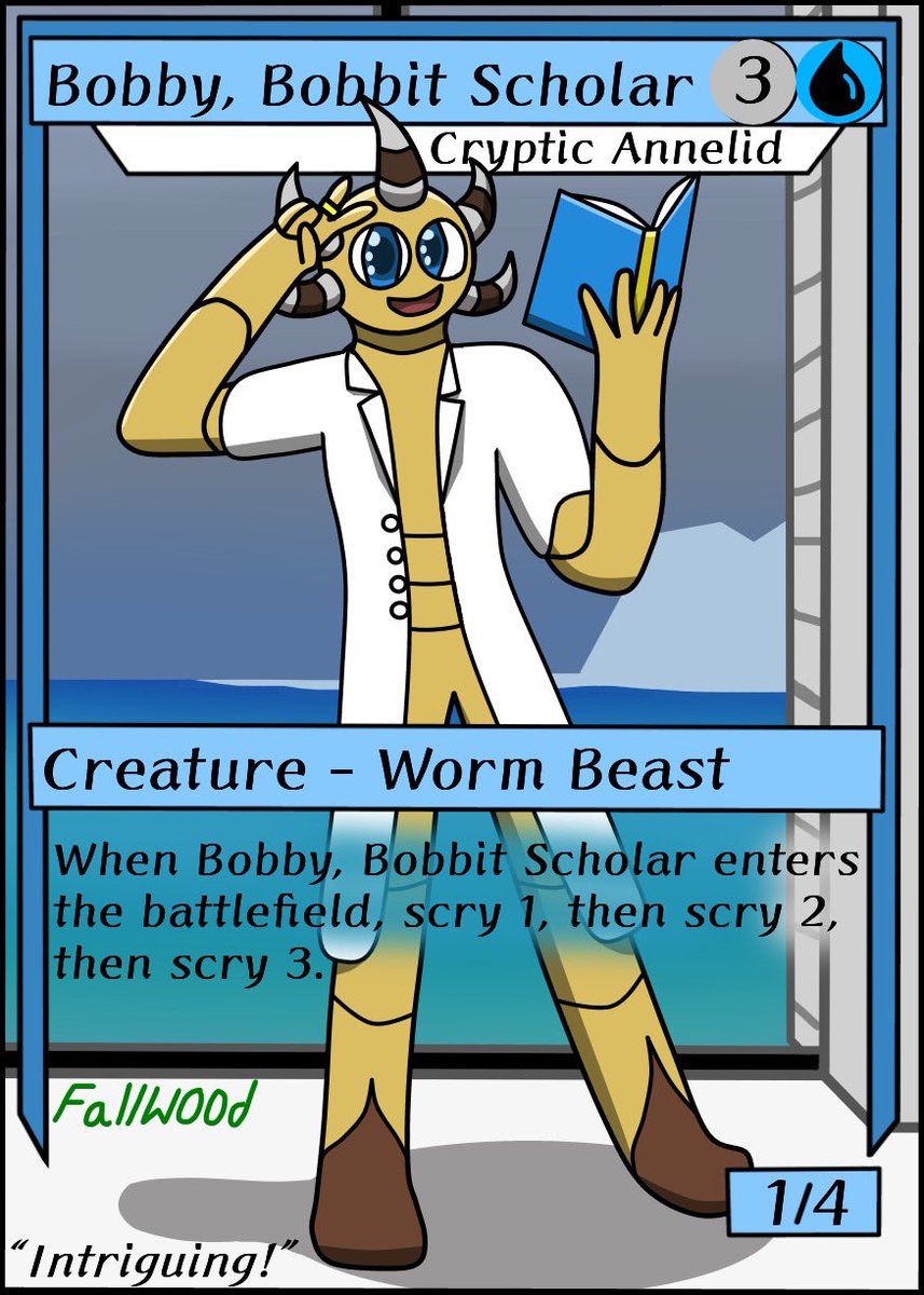 Fallwood14's tweet photo. The prophecy of the book has come true! Bobby the Advanced Bobbit Worm joins the fray as a proxy of “Cryptic Annelid!”
I really like how this piece came out, so enjoy!
#art #originalcharacter #bobbitworm #MagicTheGathering https://t.co/9VjZ7ag8Oh