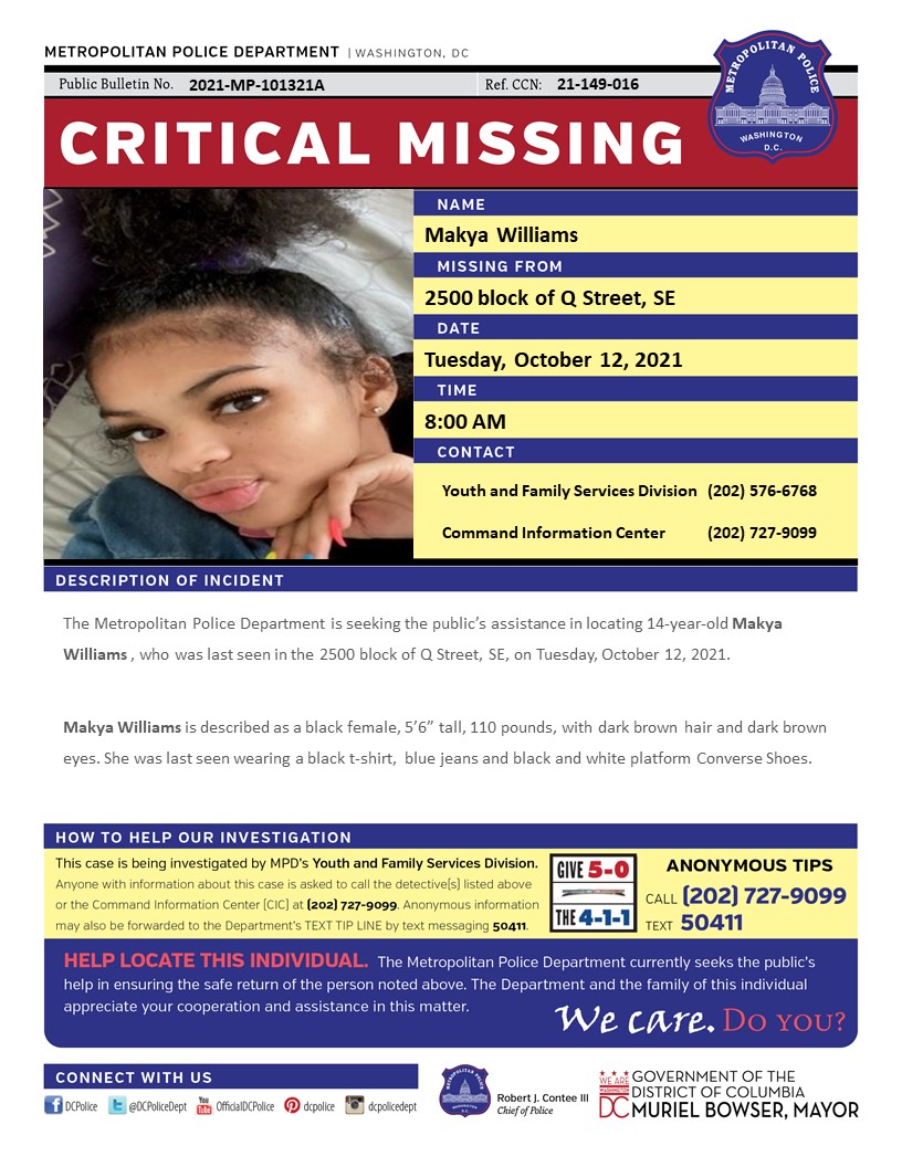 DC Police Department on X: Critical #MissingPerson 14-year-old