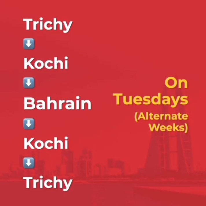 Trichiites's tweet photo. Air India Express open its booking to fly from Trichy to Bahrain via Kochi. #FlywithIX @aaiTRZairport https://t.co/1w7PhROjmx