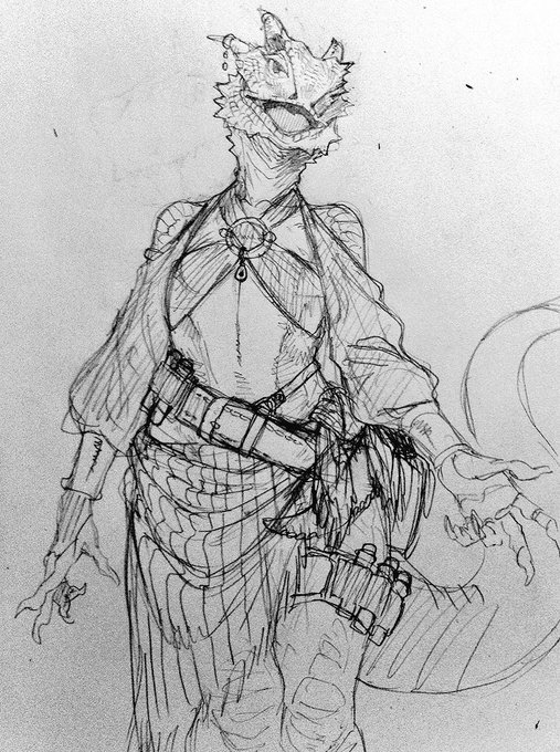 リザードマンって雄はトカゲ丸出しで女は人顔が多いよねって話があったので、トカゲ顔メスも描けるよってやつ
同族でオスメスとかも 