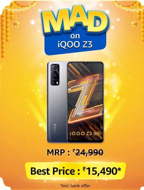 balaji_1212's tweet image. Answer ➖ 📱  "  iQOO Z3 5G  "  📱

#MADonMobiles 
#AmazonMADDealsOnMobiles
#AmazonGreatIndianFestival
#BoxesOfHappiness

@amazonIN 
@91mobiles
