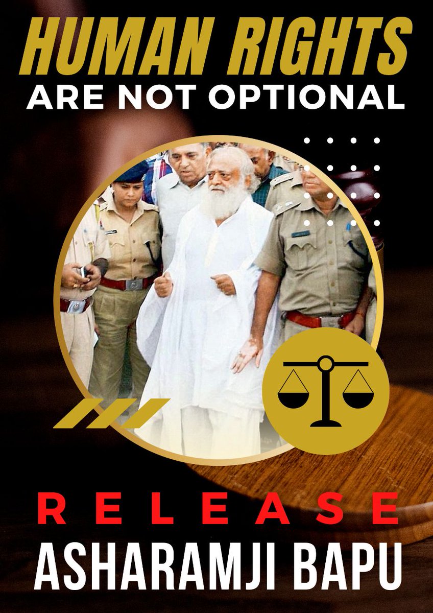 देशसेवा में 50+ वर्षो से निरन्तर प्रयासरत प्रतिष्ठित Sant Shri Asharamji Bapu के विरूद्ध एक भी सबूत नही फिर भी सजा दी गयी और अब बेल ना देकर उनके मानवाधिकार का हनन किया जा रहा है। Justice For Bapuji
#HumanRightsViolated