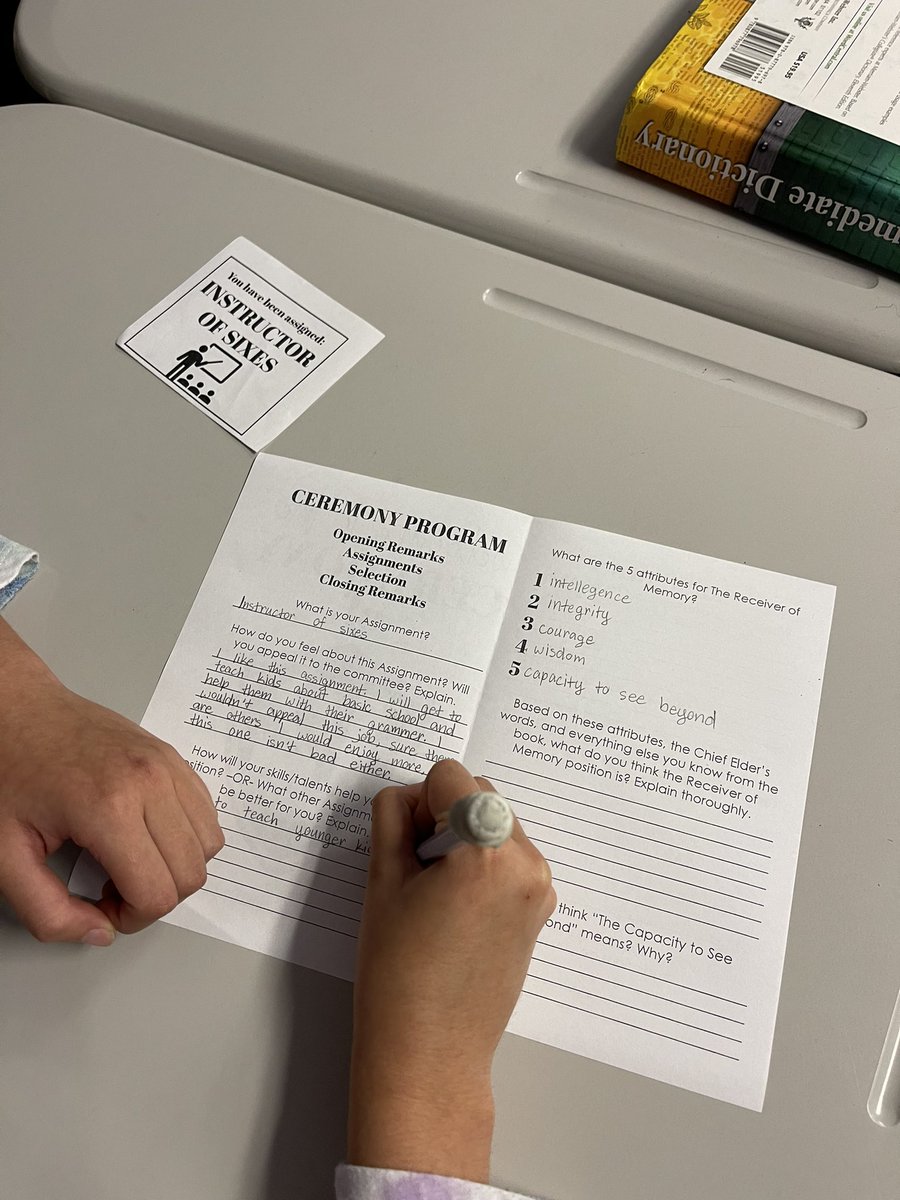 jesovrstrt's tweet photo. Today in SAGE we had our own Ceremony of 12’s! #thegiver #ilovemyjob #utleylearns #ELARockwall @risdadvanced https://t.co/qPADTraL4M