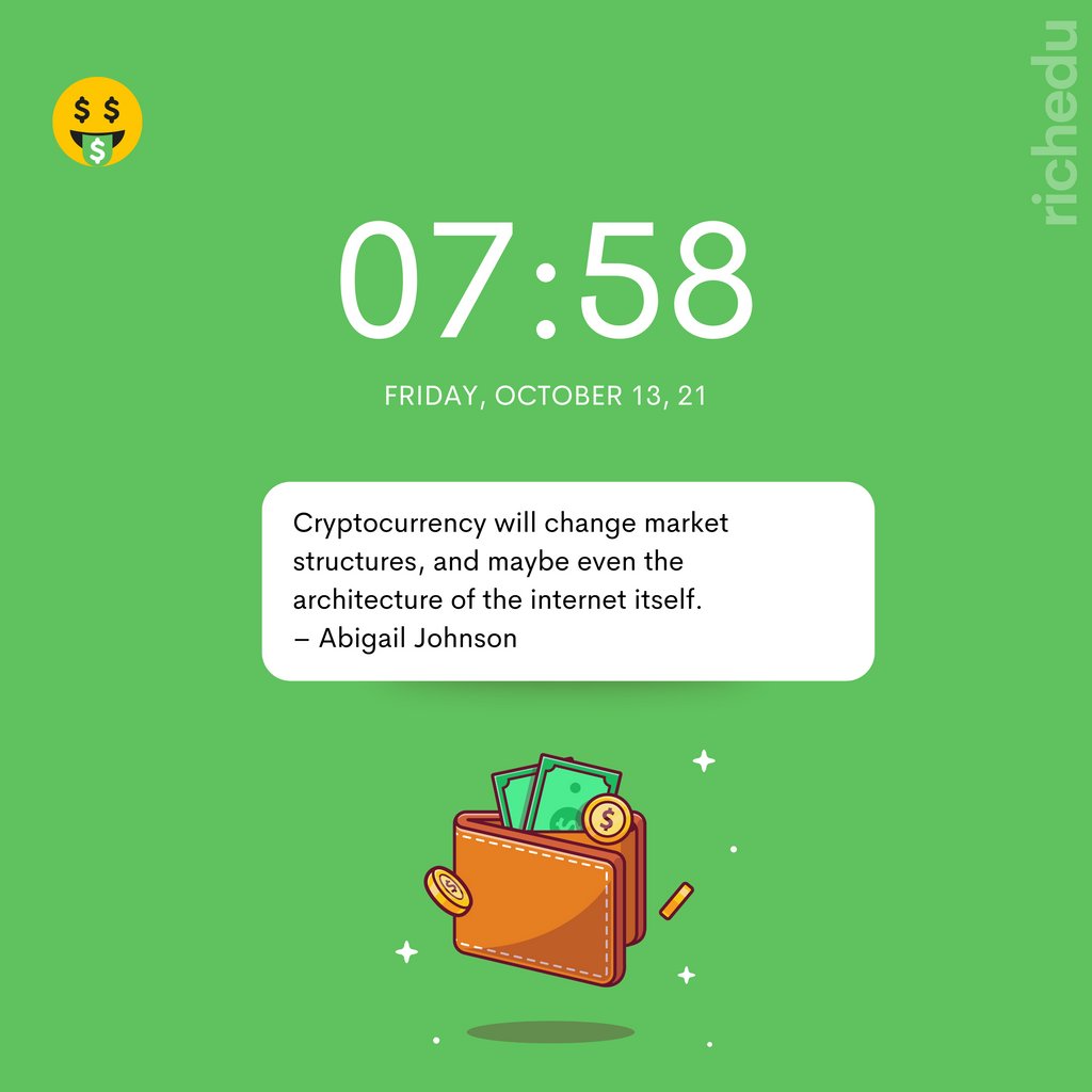 Richeduu's tweet photo. "Cryptocurrency will change market structures, and maybe even the architecture of the internet itself". 

-Abigail Johnson

✍Comment down below why you agree or disagree with this

#richedufinance #richeducrypto #cryptocurrency #blockchain #abigailjohnson https://t.co/2Ob7s7ur5B