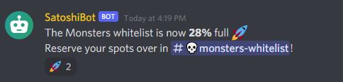 satoshibles's tweet photo. We've opened up the whitelist to all verified @satoshibles holders !! Spots Filling up FAST !! 

If you hold a Sat and want to reserve mint spots for the Monsters drop - get in the discord now and verify! !  

https://t.co/TKeu1rkcPx https://t.co/9g1WGx6P2D