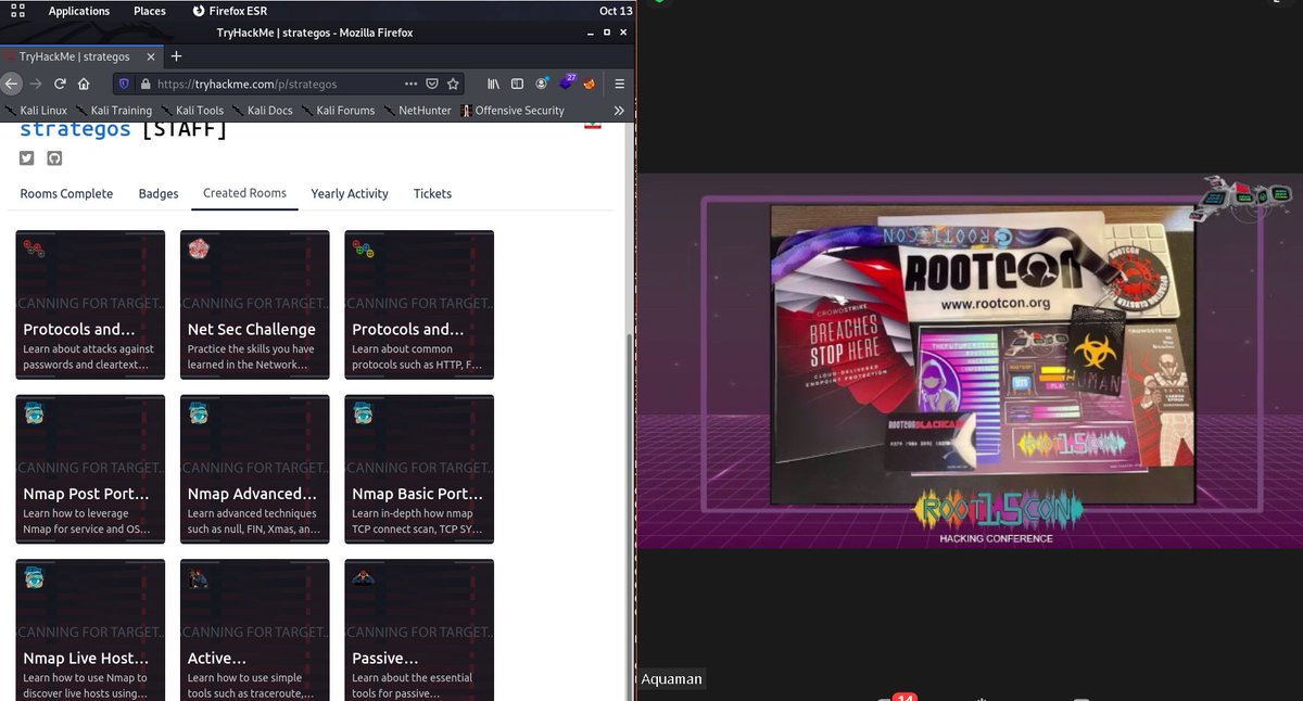 _huntsmansec's tweet photo. multitasking today:  answering @tryhackme rooms while binge-watching to high caliber infosec talks of @rootconph #Rootcon15 Day-1 https://t.co/bfVtpQCDZH