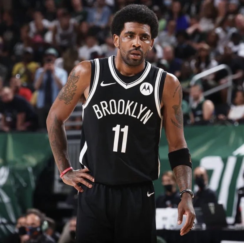 NBAMemes's tweet photo. Kyrie thinks he’s a freedom fighter but he’s really just Kanye with crazy handles and an insane layup package 💀 https://t.co/h8P3R868P6