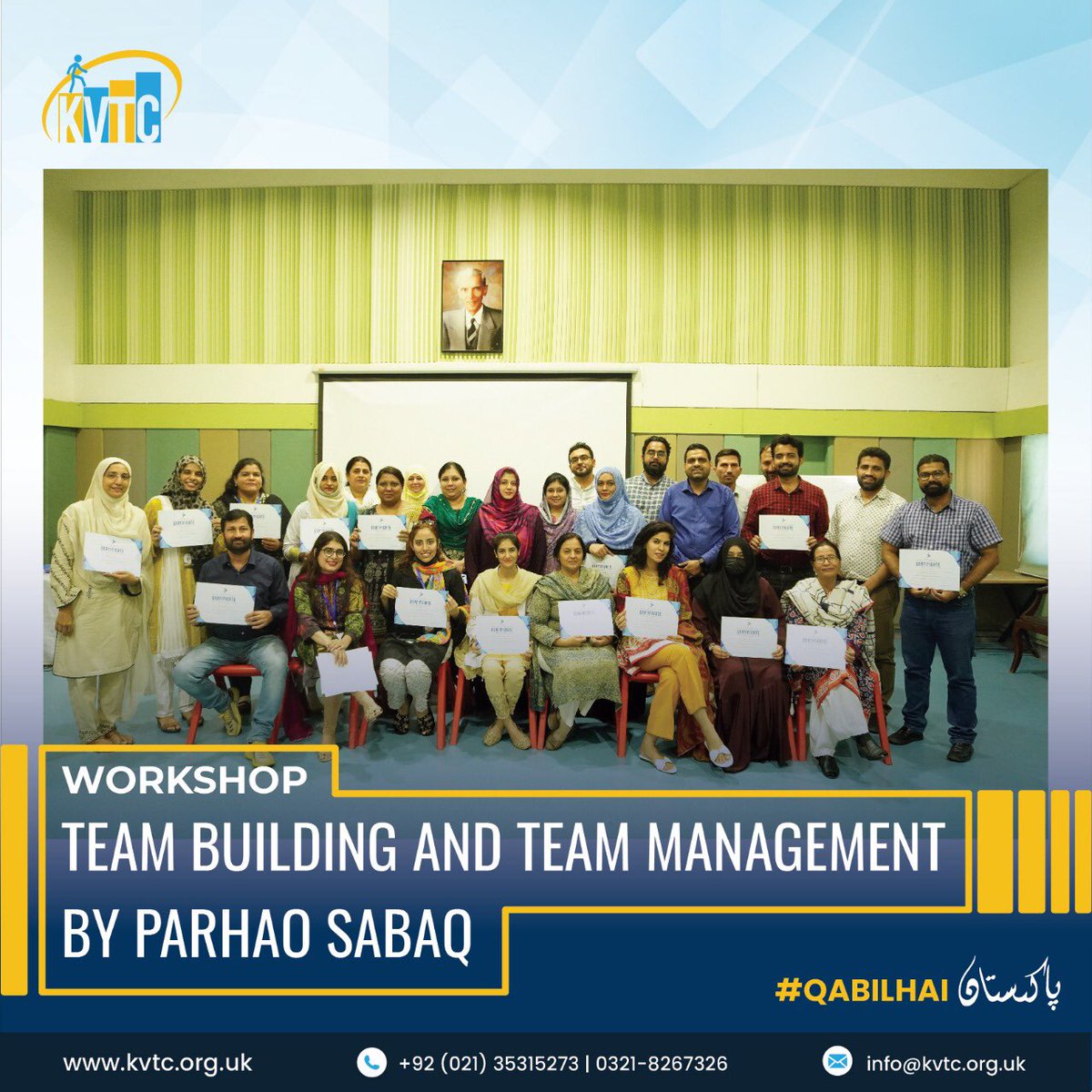kvtc1991's tweet photo. Last week, ParhaoSabaq came in KVTC for a workshop on Team Building and Team Management. 30 staff members of KVTC participated in the workshop conducted by Mr. Adeel Durvesh.
#workshop #teambuildingexercise #staffengagement #nonprofitorganization #nonprofitsofinstagram #karachi https://t.co/ZauW4j0fJY