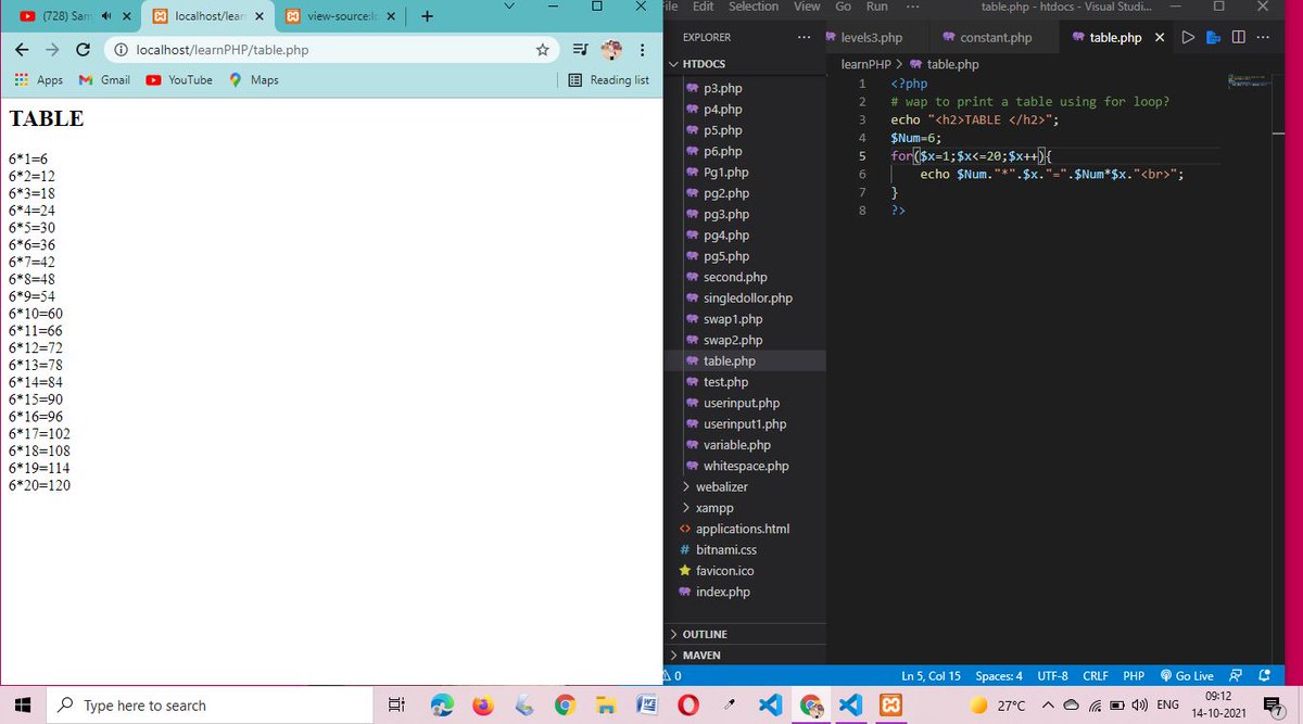 SaritaM25865518's tweet photo. #day24,#100DaysOfCode ,#PHP ,#DEVCommunity ,#OpenSource ,#Webdesigner ,#developers ,#womanwhocode,#CodeNewbie ,#Coding ,#codinglife,#coder,#phplearning,#webdevelopment ,#GirlsWhoCode,#technology,#technie ,#oops
today i learn how to print any number of table using for loop in PHP https://t.co/4iPkev9UtK