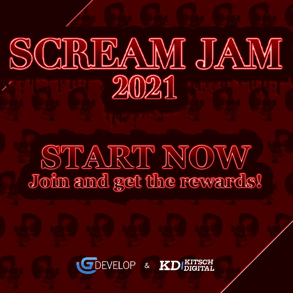 GDevelopApp's tweet photo. 💀 The SCREAM JAM begins 💀
🏆Create and get a chance to win a reward from @GDevelopApp!
Thanks to @KitschDigital for this incredible jam 
Join us here: https://t.co/GuLOnxvo2N
#ScreamJam #HorrorGames #GameDev #indiedev #indiegame #GDevelop https://t.co/mfdCFGXkDt