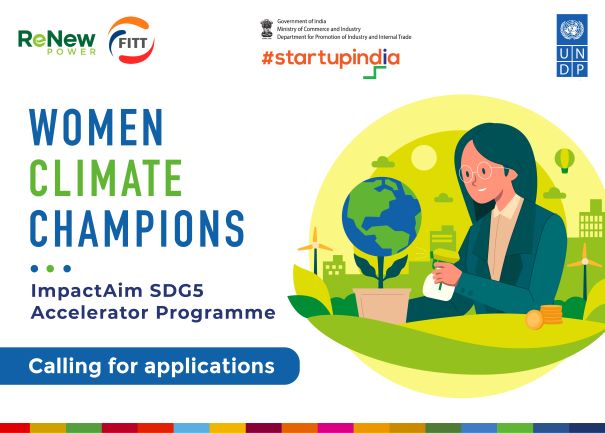 startupindia's tweet photo. The ImpactAim SDG5 Accelerator Programme by Startup India, @UNDP_India, and ReNew Power, aims to closely support Women Climate Entrepreneurs in India in their startup journeys towards a sustainable future! Apply today: https://t.co/YxikefLLDF https://t.co/7y5RQm4yPc