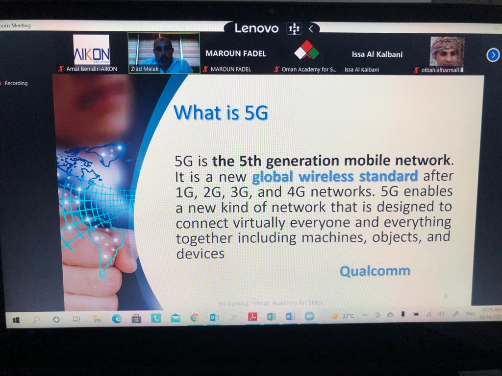 AikonLlc's tweet photo. Happening now
@AikonLlc with @OmanSmes  conducting the last day of #Techweek presenting #5G.

Why all the buzz around #5G Technology? https://t.co/h5UbJDGUTU