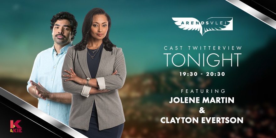 #Arendsvlei: <a href="/_JoleneMartin/">Jolene !Xallo Martin</a>  en <a href="/clay_evertson/">Clay Evertson</a>  gesels vanaand met julle oor alles liefde en leed innie Vlei! 

🤩Kom gesels op ons Twitter-blad tussen 19:30 en 20:30 saam met hulle!
#ArendsvleiTwitterFam