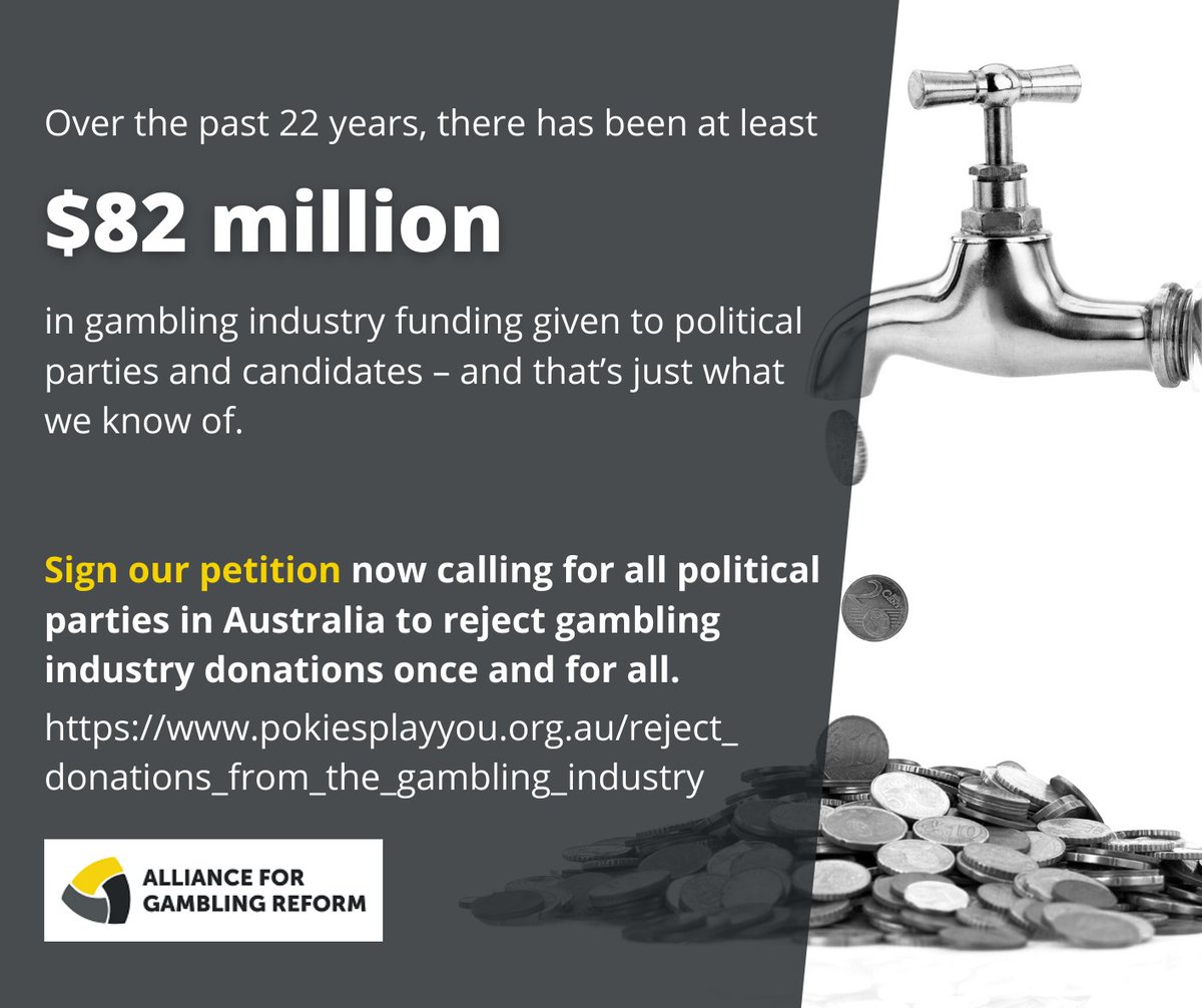 Sign our petition now calling for all political parties in Aus to reject #gambling industry donations once and for all:pokiesplayyou.org.au/reject_donatio…
It's time to turn off the tap at the source to stop the constant flow of funding from the predatory industry into #auspol.