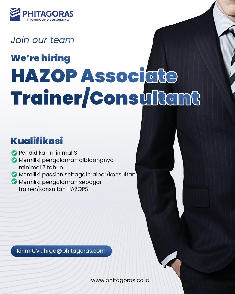 phitagoras's tweet photo. Hi Sobat Phitagoras! Saat ini PT Phitagoras Global Duta membuka kembali peluang kepada talenta-talenta terbaik untuk bergabung sebagai HAZOP Associate Trainer/Consultant.
#loker #lokerhse #trainerhazop #lokertangerang #infoloker #loker #lokerhse #trainer #hazops #hazid https://t.co/bjsVJlxeGa