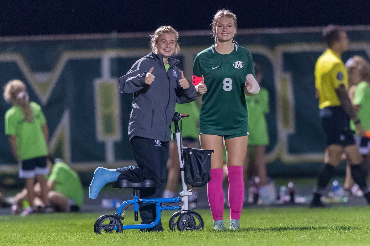 Smiles from part of the 'wounded' gang before action resumes against Mentor tonight. <a href="/AveryHeine2/">Avery Heine</a> <a href="/MeghanHeath17/">Meghan Heath</a> @MedinaGSoccer