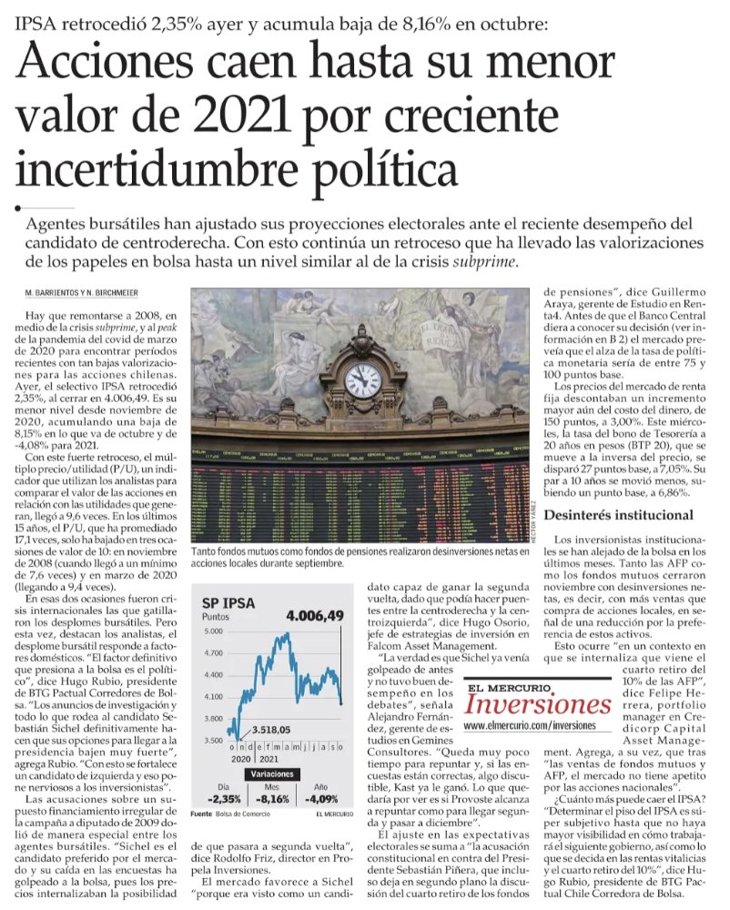 Chile cae en picada y los que pagaran la fiesta del populismo son los más pobres. El 21 de Noviembre hay dos modelos en juego: uno que busca retomar el camino al desarrollo y otro que condenará a la pobreza y subdesarrollo a millones de chilenos. De nosotros depende.