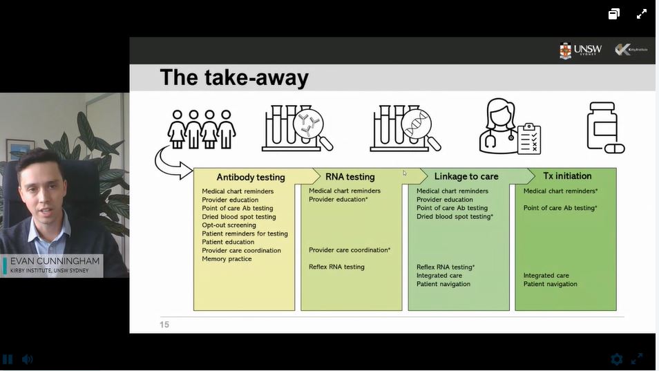 <a href="/E_B_Cunningham/">Evan Cunningham</a> from <a href="/KirbyInstitute/">Kirby Institute, UNSW</a>, covering ‘Interventions to Enhance Testing and Treatment Uptake for Hepatitis C Infection’. This systematic review is part of the evidence underpinning INHSU’s exciting HCV Intervention Toolkit, currently in development- watch this space!