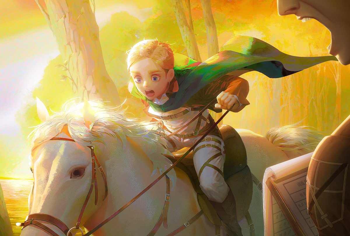 Mazhi84521227's tweet image. #エルヴィン・スミス生誕祭2021 
#ErwinSmith  #AttackOnTitan 
因为生长在城镇，小埃尔文在入伍前，从未近距离接触过马匹。所以加入训练兵团初期经常在马术课上被教官训斥。
-“埃尔文·史密斯！你看你有地上那蜗牛爬得快不？！再快点！”
-“是！长官！”

祝埃尔文团长生日快乐！